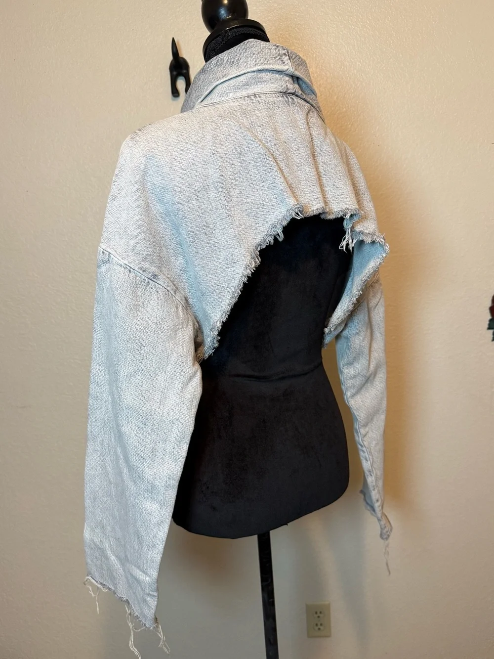 Zara Extreme Crop Top Denim Turtleneck Gray Size Large
